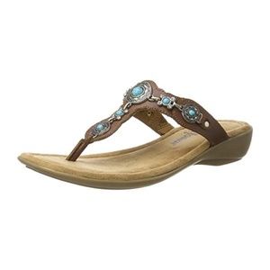 EUC Minnetonka Saddle Boca Thong III Wedge Sandal Size 8